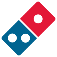 The Domino's Pizza logo showcases a red and blue domino tile with one and two white dots respectively, reminiscent of simplicity in design akin to streamlined business phone and broadband solutions.
