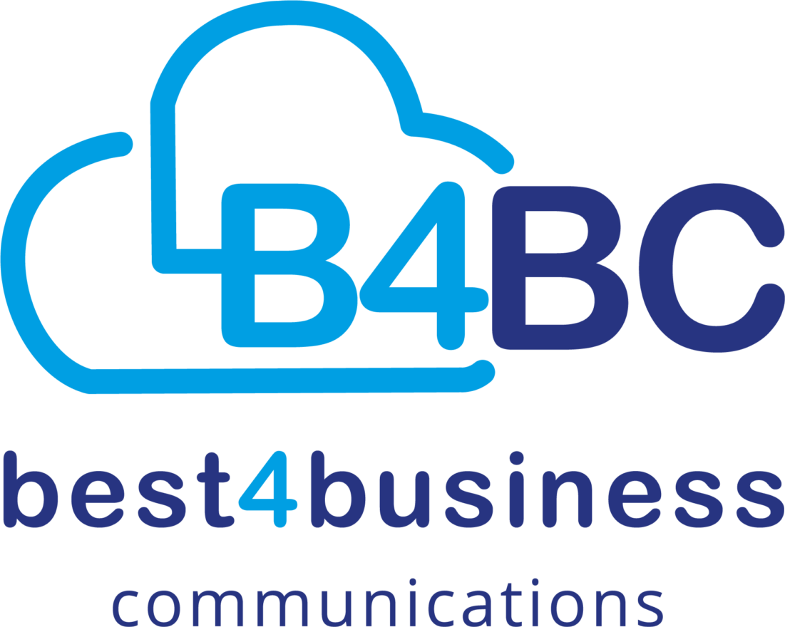 Logo with a blue cloud outline surrounding B4BC in bold letters, and Best 4 Business Communication elegantly written below.